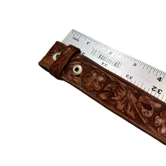 Vintage Hand Tooled Brown Leather Western Style Belt with CRW initials - Picture 7 of 7